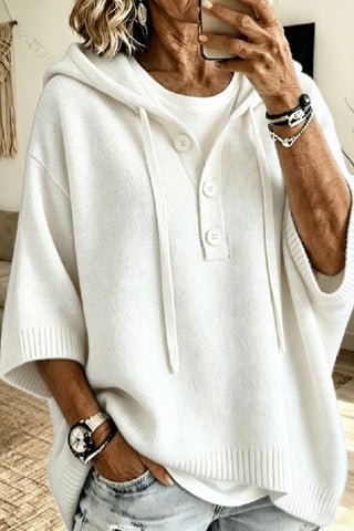 Half Buttoned Lazy Style Hooded Sweater