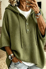 Half Buttoned Lazy Style Hooded Sweater