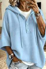 Half Buttoned Lazy Style Hooded Sweater