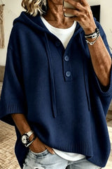 Half Buttoned Lazy Style Hooded Sweater