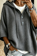 Half Buttoned Lazy Style Hooded Sweater