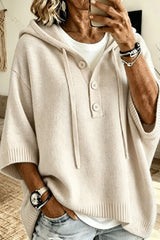 Half Buttoned Lazy Style Hooded Sweater
