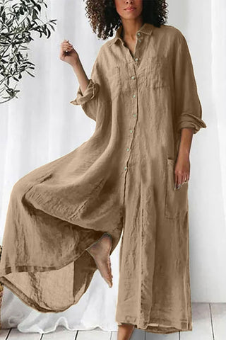 Cotton And Linen Shirt Jumpsuit