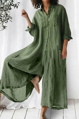 Cotton And Linen Shirt Jumpsuit