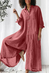 Cotton And Linen Shirt Jumpsuit