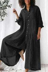 Cotton And Linen Shirt Jumpsuit