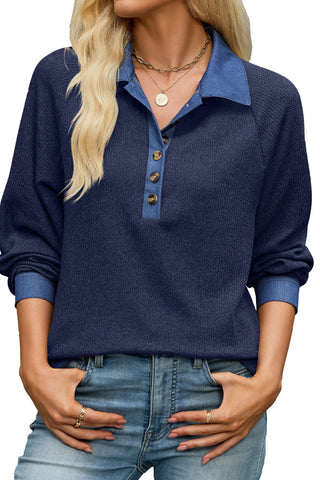 Collar Loose Long Sleeved Button Up Top