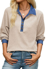 Collar Loose Long Sleeved Button Up Top