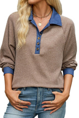 Collar Loose Long Sleeved Button Up Top