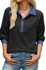Collar Loose Long Sleeved Button Up Top