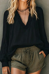 Boho Ruffle V Neck Long Sleeve Top