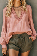 Boho Ruffle V Neck Long Sleeve Top