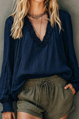 Boho Ruffle V Neck Long Sleeve Top