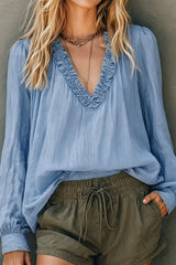 Boho Ruffle V Neck Long Sleeve Top