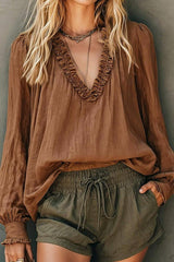 Boho Ruffle V Neck Long Sleeve Top
