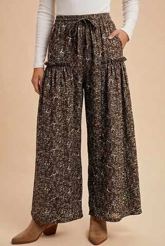 Ditsy Floral Crinkled Woven Palazzo Pants