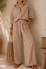 Bubble Sleeve Shirt Wide Leg Pants 2 Piece Set