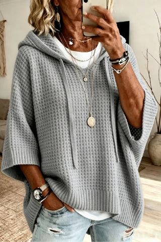 Loose Knit Sweater Solid Sweater Hooded