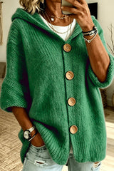 Solid Button Up Hooded Knitted Sweater Cardigan