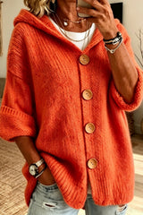 Solid Button Up Hooded Knitted Sweater Cardigan