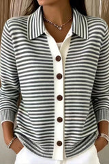 Button Knit Striped Sweater Cardigan