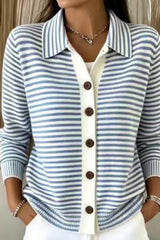 Button Knit Striped Sweater Cardigan