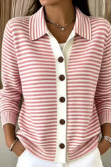 Button Knit Striped Sweater Cardigan