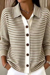 Button Knit Striped Sweater Cardigan