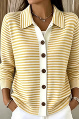 Button Knit Striped Sweater Cardigan