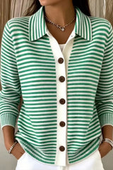 Button Knit Striped Sweater Cardigan