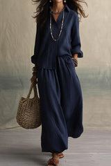 Button-down Shirt & Wide Leg Pants Two-piece Set