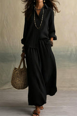 Button-down Shirt & Wide Leg Pants Two-piece Set