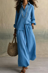 Button-down Shirt & Wide Leg Pants Two-piece Set