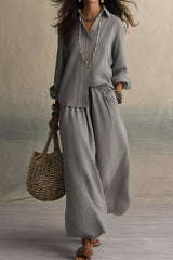 Button-down Shirt & Wide Leg Pants Two-piece Set