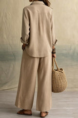 Button-down Shirt & Wide Leg Pants Two-piece Set
