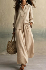 Button-down Shirt & Wide Leg Pants Two-piece Set