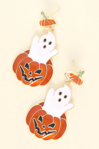 Halloween Ghost Pumpkin Drop Earrings