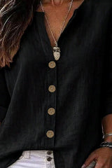 V-neck Mid Sleeve Cotton Linen Shirt