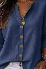 V-neck Mid Sleeve Cotton Linen Shirt