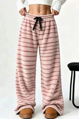 Striped Fleece Wide Leg Pants