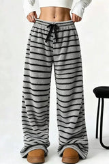 Striped Fleece Wide Leg Pants