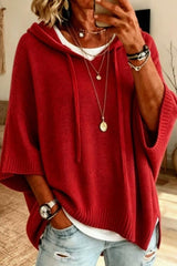 3/4 Sleeve Loose Knit Hooded Sweatshirt