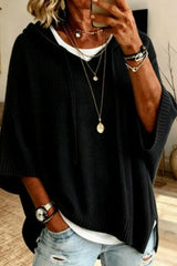3/4 Sleeve Loose Knit Hooded Sweatshirt