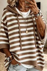3/4 Sleeve Loose Knit Hooded Sweatshirt