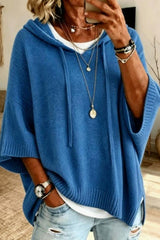 3/4 Sleeve Loose Knit Hooded Sweatshirt