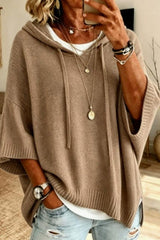 3/4 Sleeve Loose Knit Hooded Sweatshirt