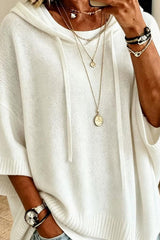 3/4 Sleeve Loose Knit Hooded Sweatshirt