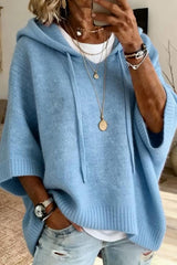 3/4 Sleeve Loose Knit Hooded Sweatshirt