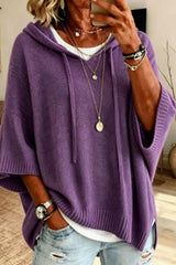 3/4 Sleeve Loose Knit Hooded Sweatshirt