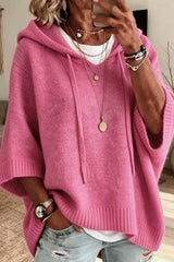 3/4 Sleeve Loose Knit Hooded Sweatshirt